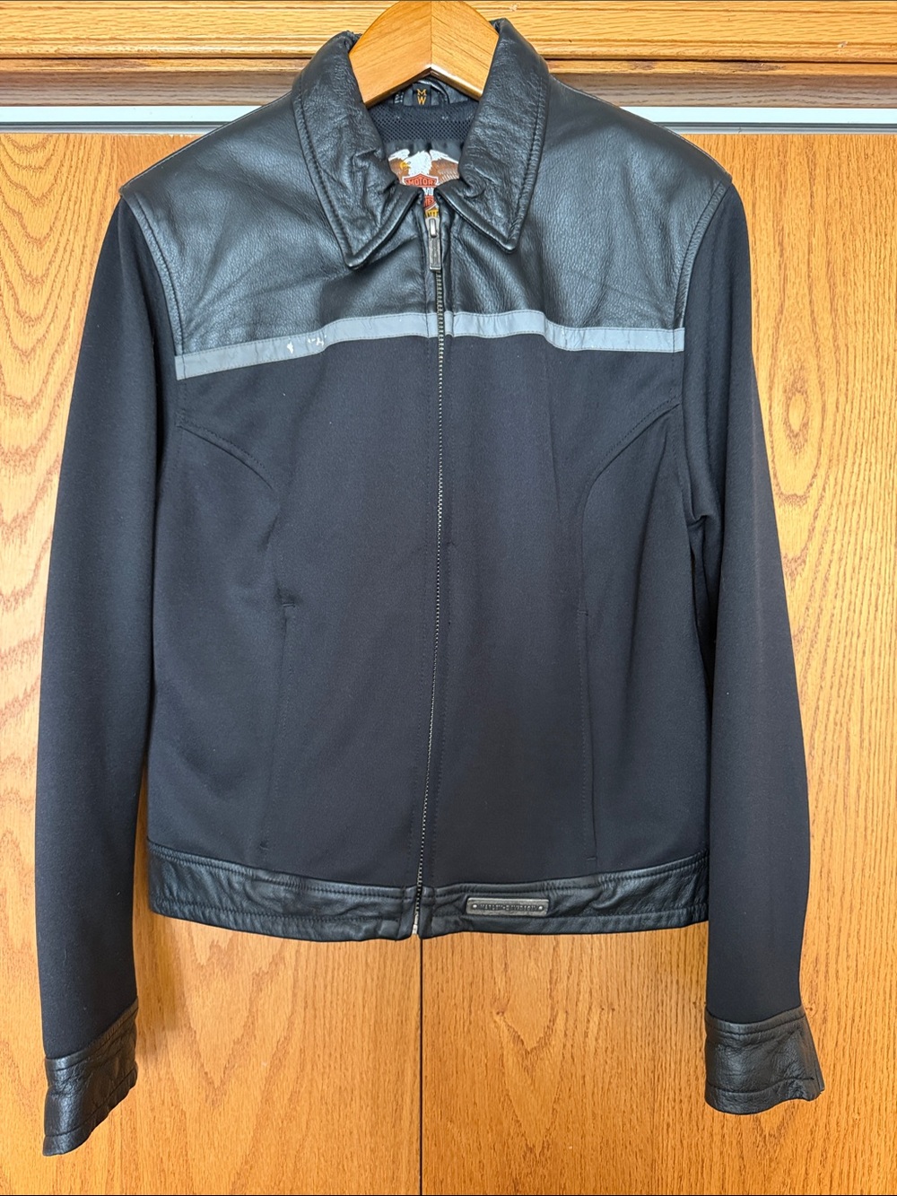 Black Womens Harley Davidson - Jacket with Leather Trim size Sm/Med